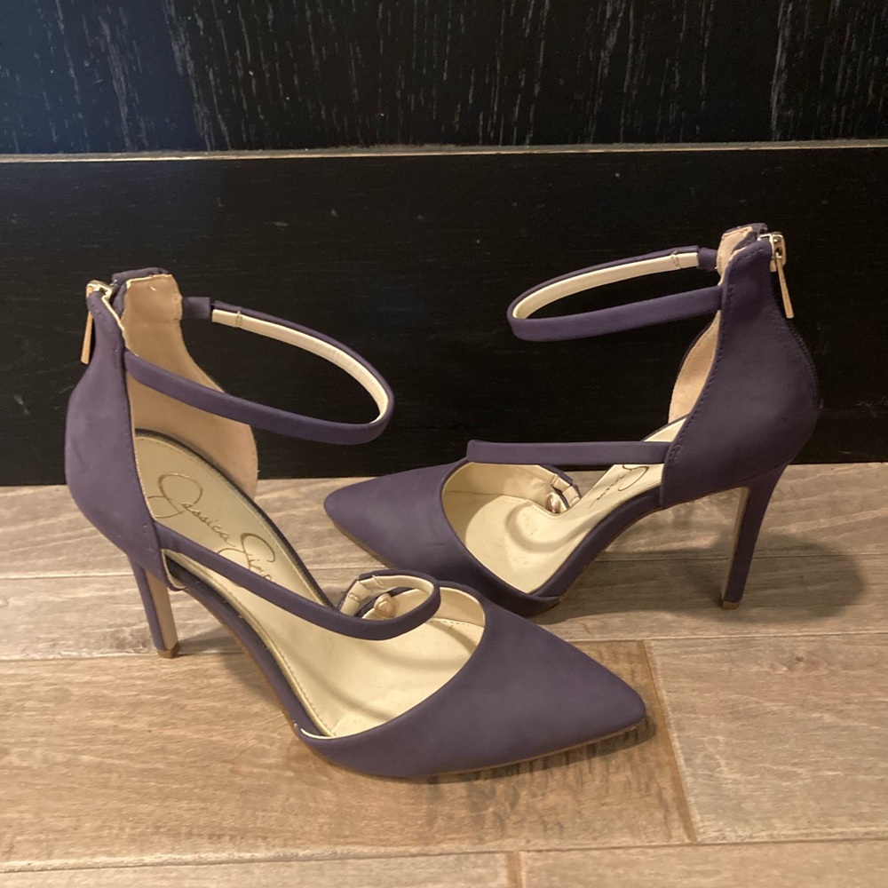Jessica Simpson Purple Pointed-Toe Ankle-Strap Stilettos